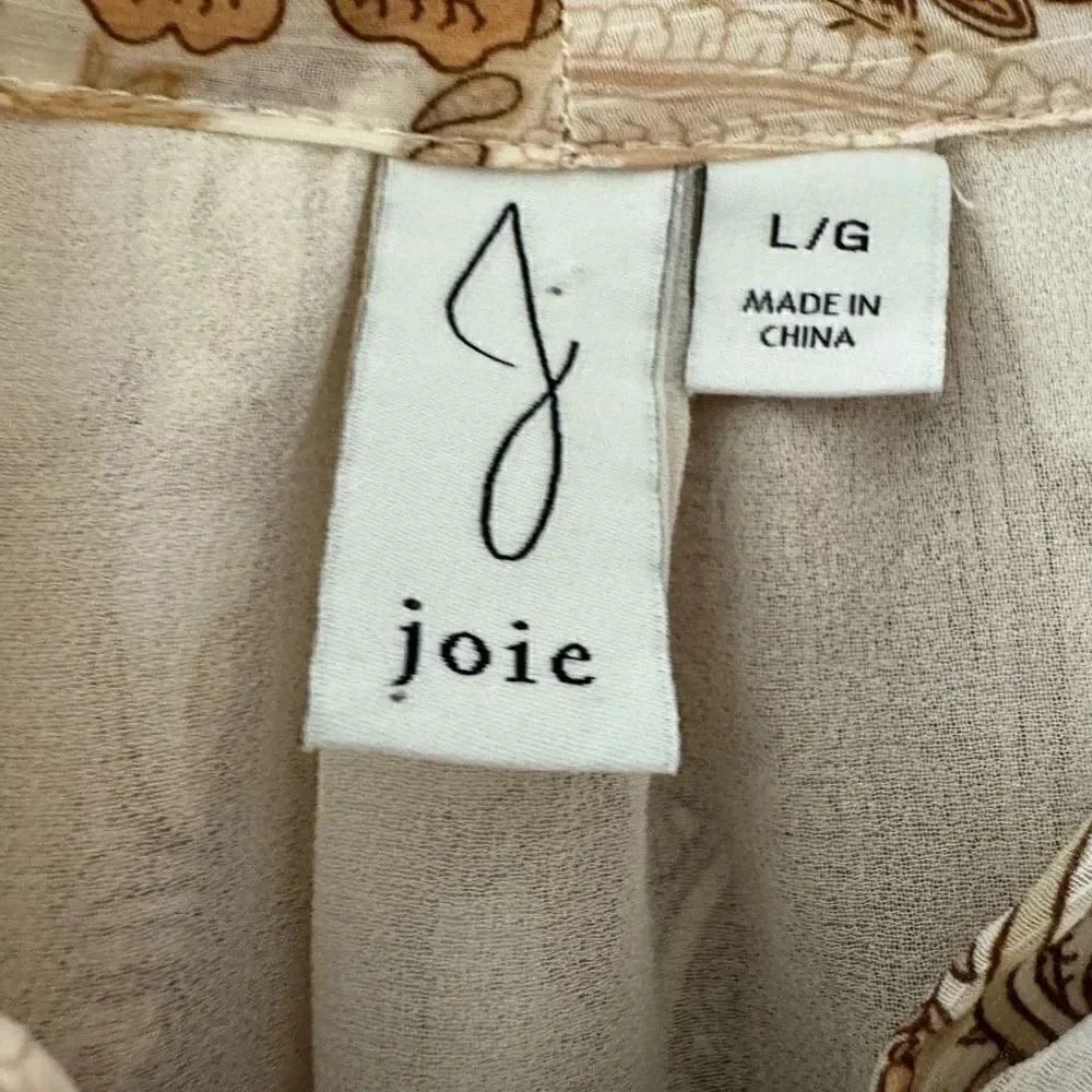 Joie PAISLEY PRINTED RETRO BLOUSE Linen IN BROWN Cream SZ L #1955 - Picture 7 of 11
